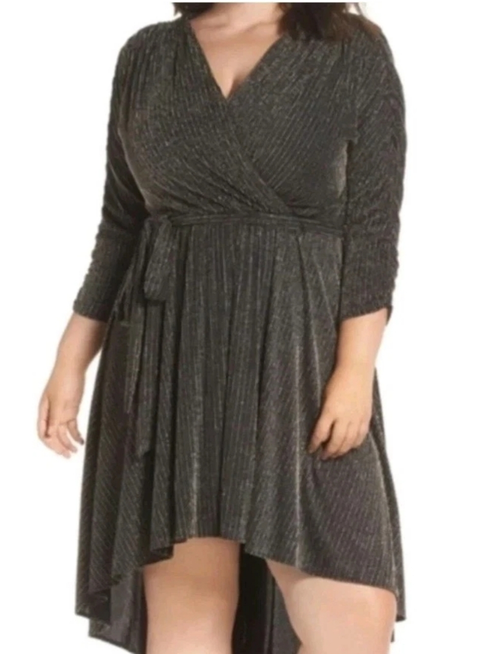 Chelsea28 Metallic Hi Low Cocktail Dress Plus Sz 16 Black Sparkle Pinstriped Nwt